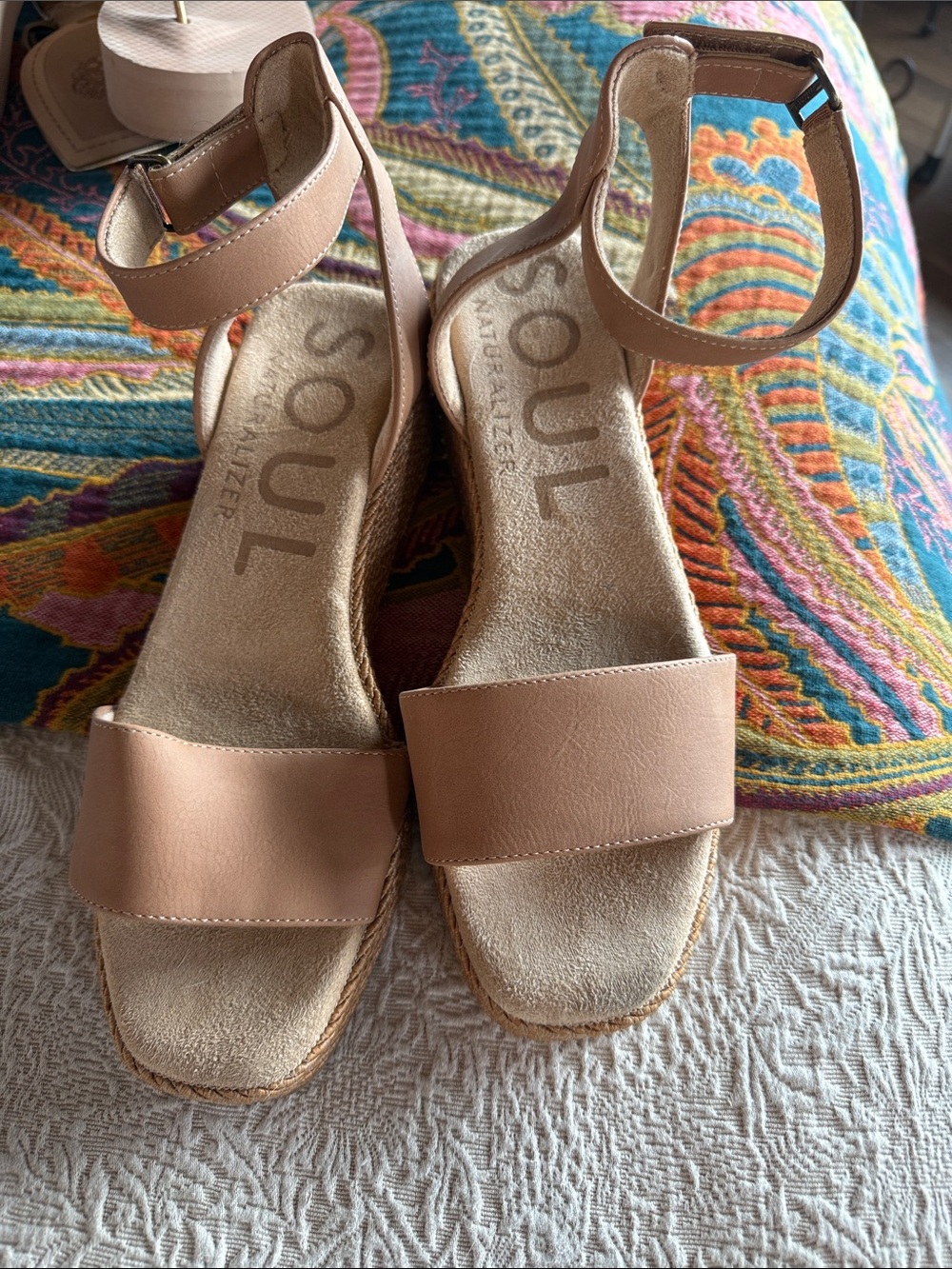 SOUL Naturalizer Nude Tan Ankle-Strap Wedge Sandals